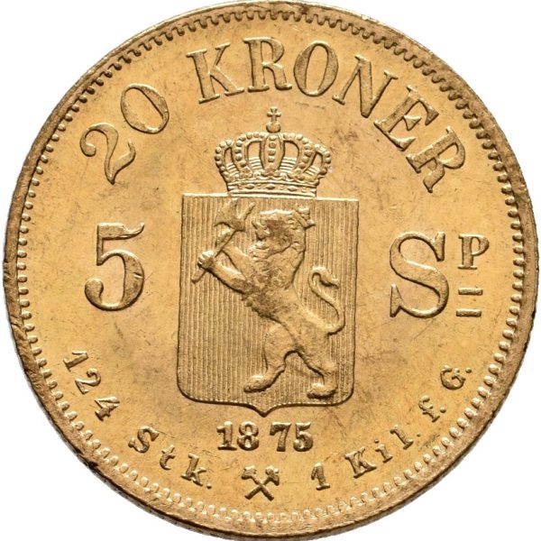 1875 20 kroner/ 5 spd. Oscar II, 0/01