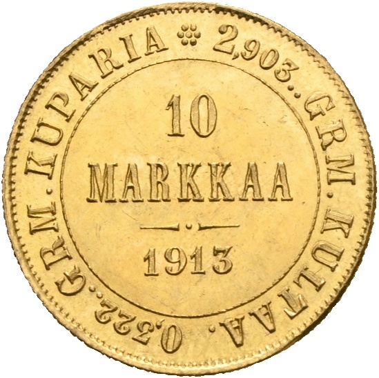 1913 Finland 10 markkaa, flekk adv., 0/01