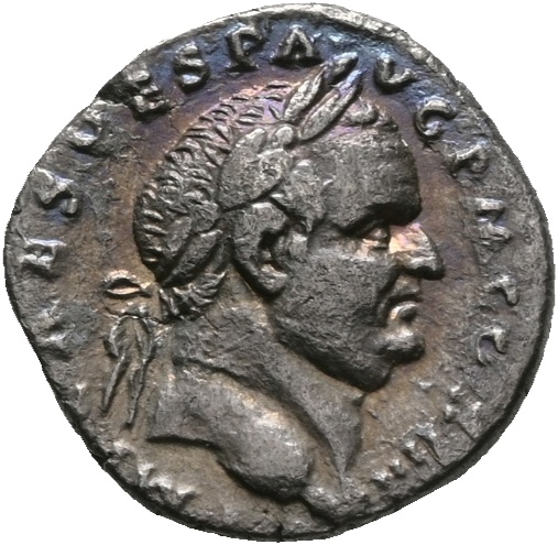 AR denarius Vespasian (69-79 e. Kr.), 2,58 g, Roma, korrodert, 1+