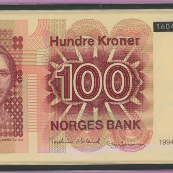 1994 100 kroner, 6. utg., i folder, 0