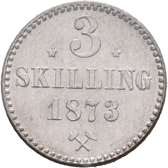 1873 3 skilling Oscar II, 0