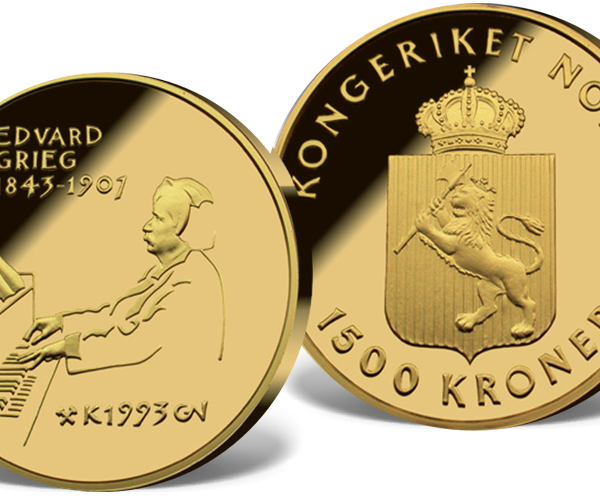 1993 1500 kroner Grieg i originalt etui, proof